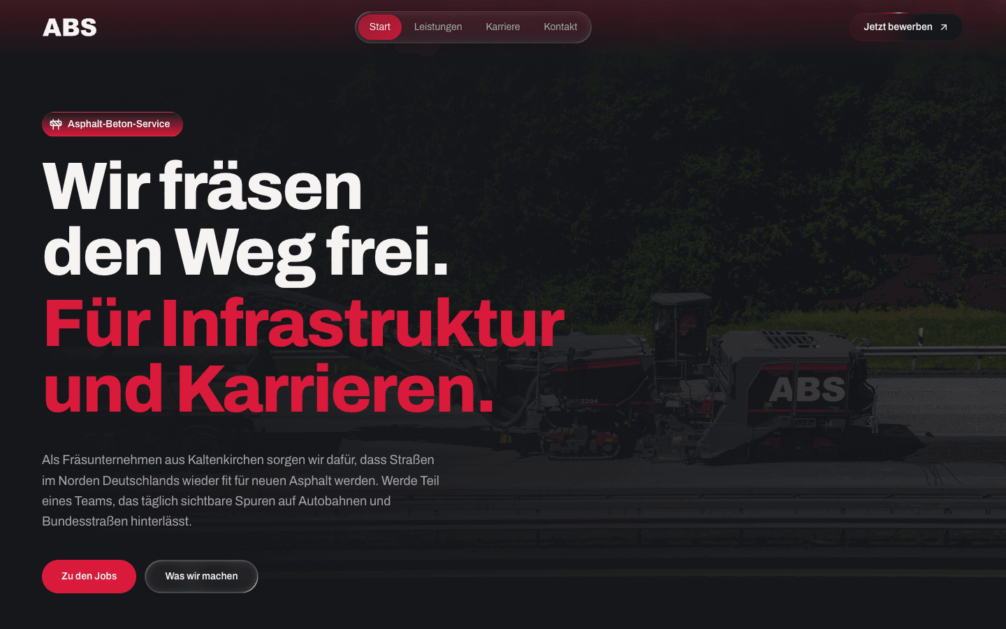 Startseite der Website von ABS Asphalt-Beton-Service