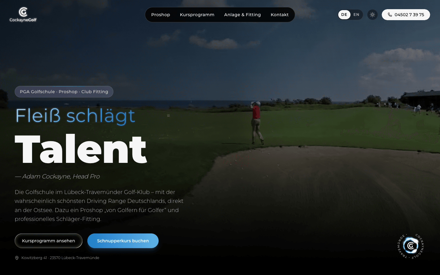 Startseite der Website von CockayneGolf