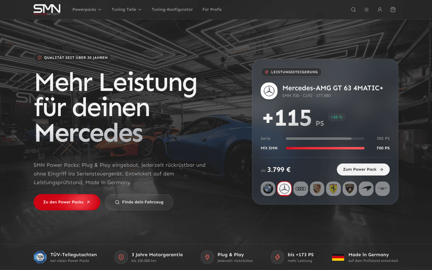 Startseite der Website von SMN Motorsport